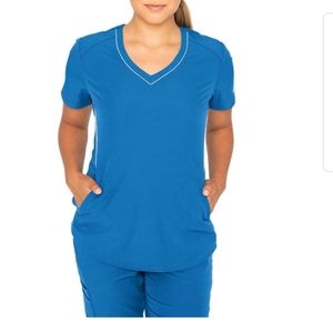 Skechers Scrub Top V Neck 3 pocket Ladies Large Royal Blue with silver piping